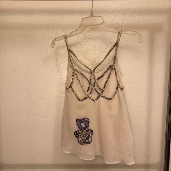 Beige Open-back Sleeveless Tank Top Small - Picture 2 of 2